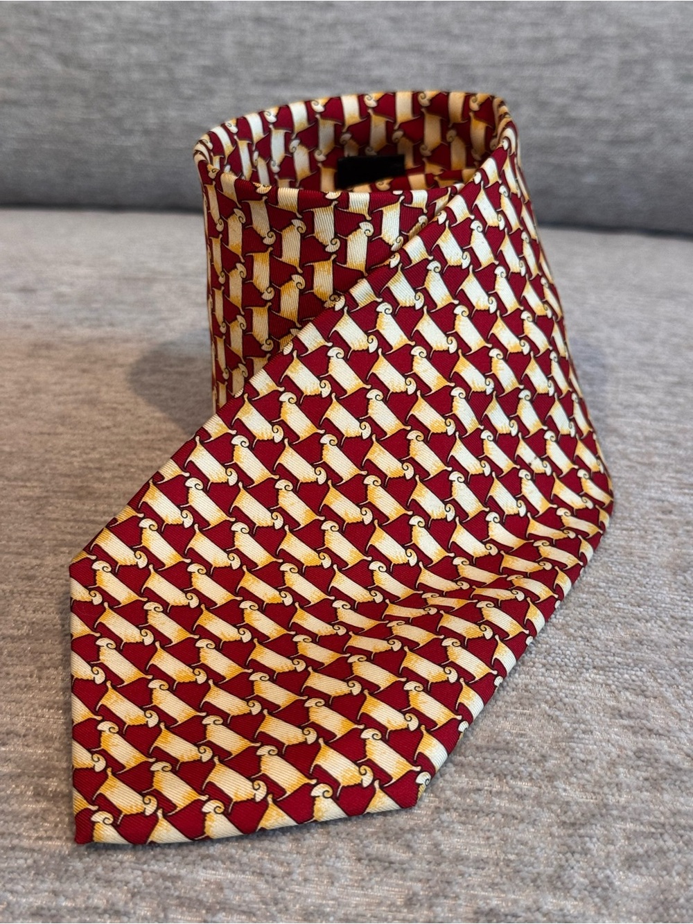 Vintage Hermès Paris Whimsical Jumping Sheep Ram Silk Tie Red 5273 SA Like New!
